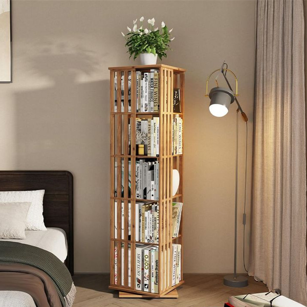 360 Bamboo Rotating Bookshelf 5 Tier Open Shelving Magazine Storage Display Rack