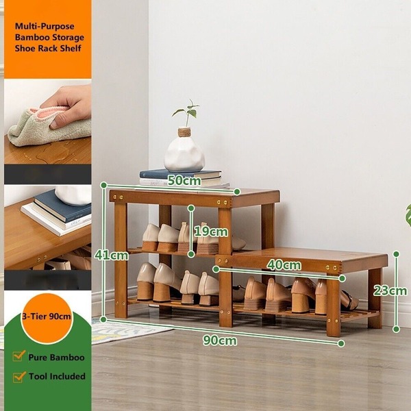 Bamboo Shoe Rack Wooden Shoe Storage Organizer Changing Stool Bench Seat
