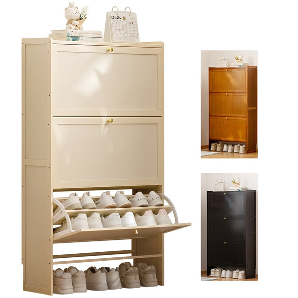 Wooden Behind Door Slim Shoe Cabinet Hallway Flip Drawer Shoe Organizer 3-Door