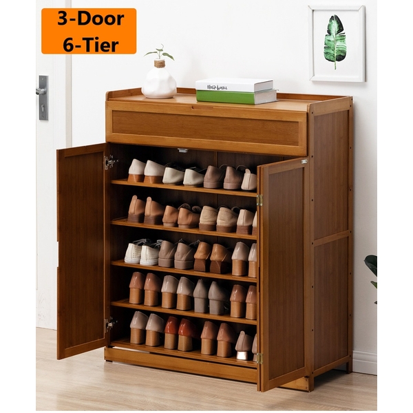 Wooden Shoe Cabinet Shoe Rack Storage Organizer Wooden Pantry Cabinet 3 Door 6-T