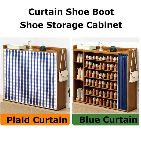 Hallway Wooden Shoe Rack Organizer Slide Curtain Boot Shoe Cabinet Storage Shelf