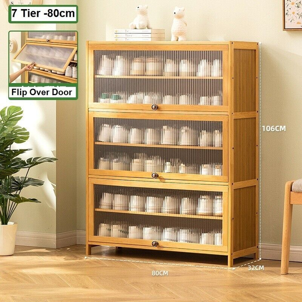 Wooden Bamboo Frosted Door Shoe Cabinet Cupboard Sideboard Storage Organizer 7 T