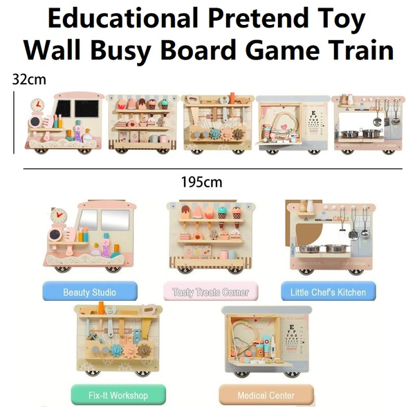 Kid Wooden Educational Activity Sensory Busy Board Montessori Pretend Toy Train
