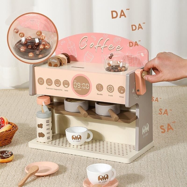 Kid Wooden Pretend Toy Coffee Machine Set Espresso Maker Kitchen Utensils Toy -