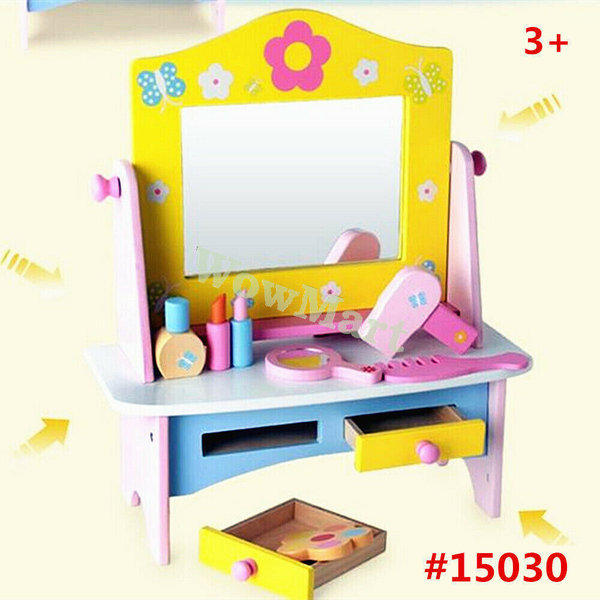 Kid Wooden Pretend Play Toy Dresser Dressing Table &amp; Mirror Accessories #15030 -
