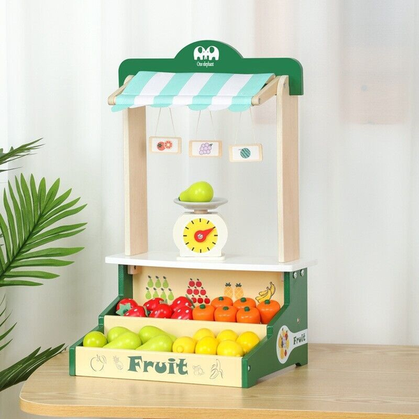 Kid Wooden Pretend Roll Play Toy Fruit Shop Stand &amp; Scale Set 30pcs -