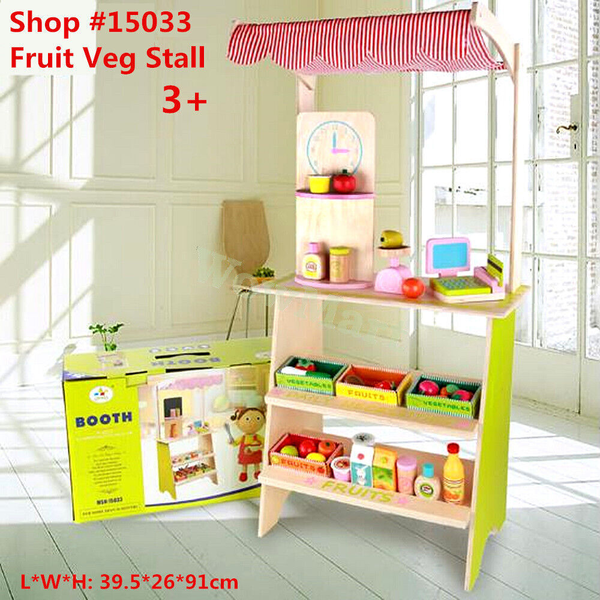 New Deluxe Kid Wooden Pretend Toy Fruit Shop Grocery Store Stall &amp; Accessories -
