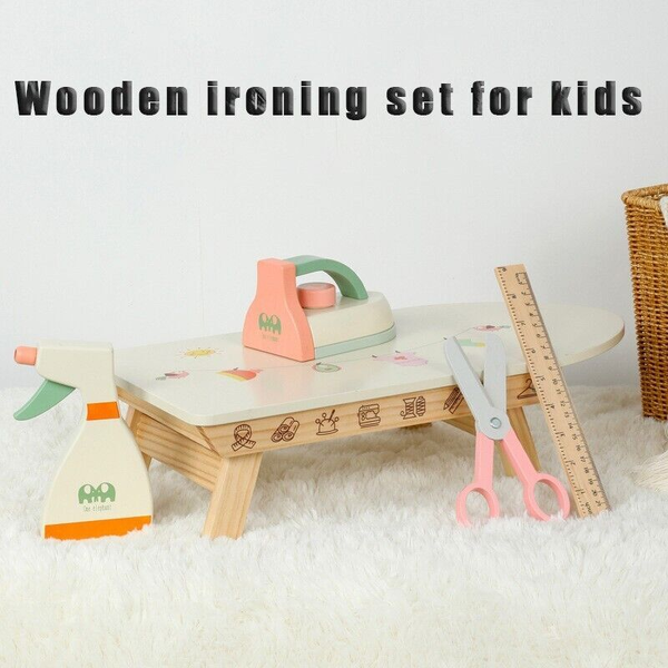 Kid Wooden Pretend Play Toy Ironing Board Set Kid Iron Spay Bottle Laundry Toy -