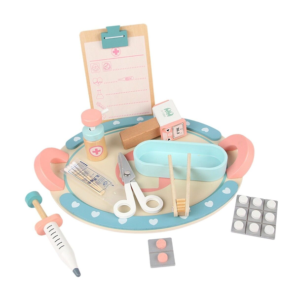 Kid Wooden Classic Pretend Toy Medical Doctor Nurse First Aid Role Play Kit 12pc -