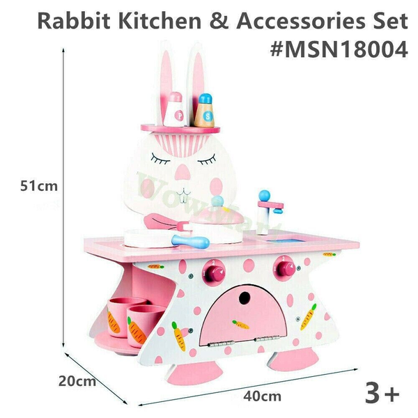 Deluxe Kid Pretend Toy Wooden Kitchen Cooking Table Accessories Set 3+ -
