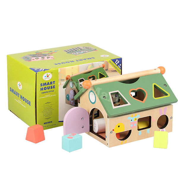 Kid Wooden Educational Toy Multifunction Shape Color Sort Clock Smart House -