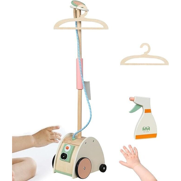 Kid Wooden Pretend Play Toy Ironing Steamer Spray Bottle Hanger Kid Laundry Toy -