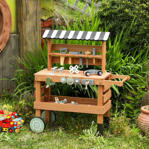 Kid Wooden Work Tool Bench Cart Pretend Mud Playset Buildier Construction Toy