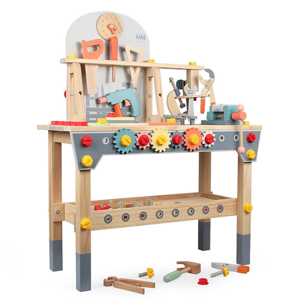 Kid Wooden Pretend Play Toy Tool Work Bench Gear Hammer Screwdriver Set &amp;gt;100Pc  -