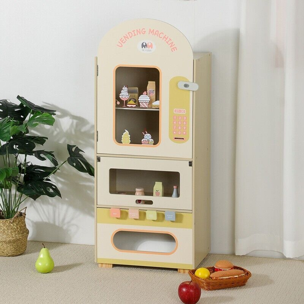 Kid Wooden Vending Machine Fridge Set Grocery Store Shopping Pretend Play Toy -
