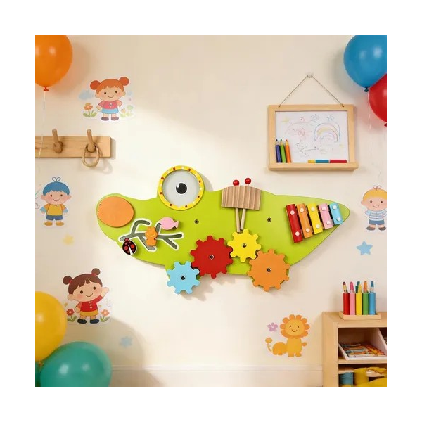 New Wall Mounted Educational Activity Sensory Busy Board Panel Animal Board - Green Crocodile