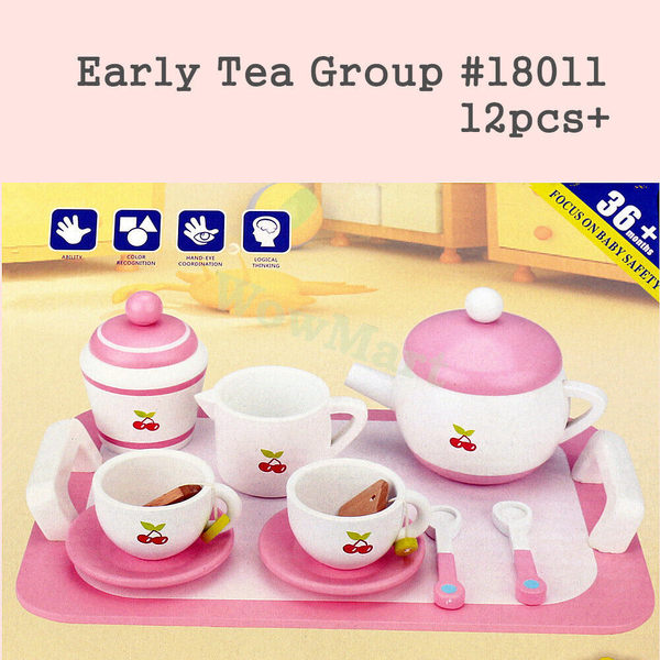 New Classic Kid Wooden Pretend Food Toy 12pcs Tea Set #18011 -