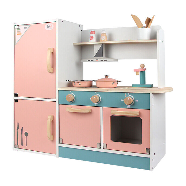 Kid Pretend Play Toy Wooden Fridge Kitchen Sink Oven Rangehood Dishwasher Set -