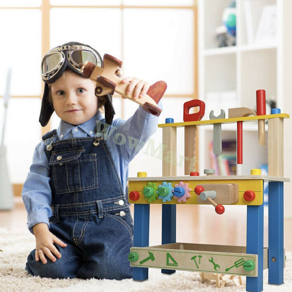 Kid Wooden Pretend Play Toy Saw, Hammer, Screwdriver Tool Stand Bench Set &amp;gt;30 Pc -