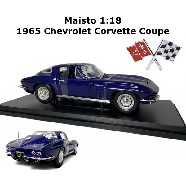 1:18 Maisto 1965 Chevrolet Corvette Coupe Diecast Car Model &amp; Stand Collection