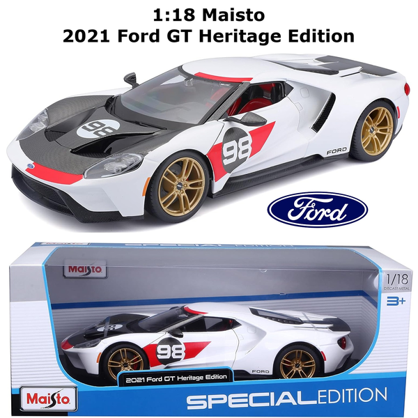 1:18 Maisto 2021 Ford GT Heritage Metal Diecast Car Model Stand Special Edtion