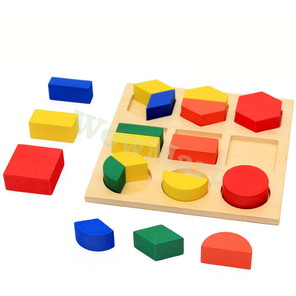 Kid Montessori Wooden Toy Colorful Geometry Shape Cognition 3D Puzzle Board -