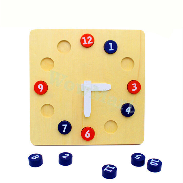 Montessori Wooden Puzzle Learning Clock Time Activity Teaching Aids Educational -