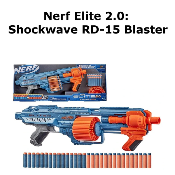 NEW Nerf Elite 2.0 Shockwave RD 15 Surgefire Blaster Gun Play Toy &amp; 30 Fire Dart