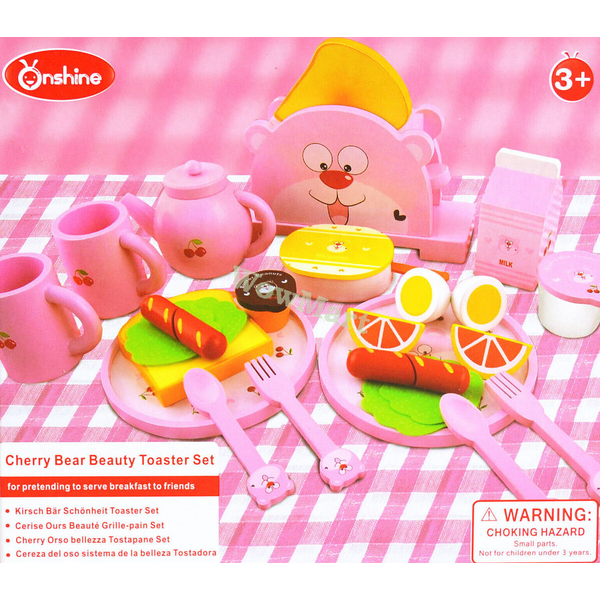 Kid Wooden Pretend Play Toy Breakfast Morning Tea Toaster Set Cutting Toy -