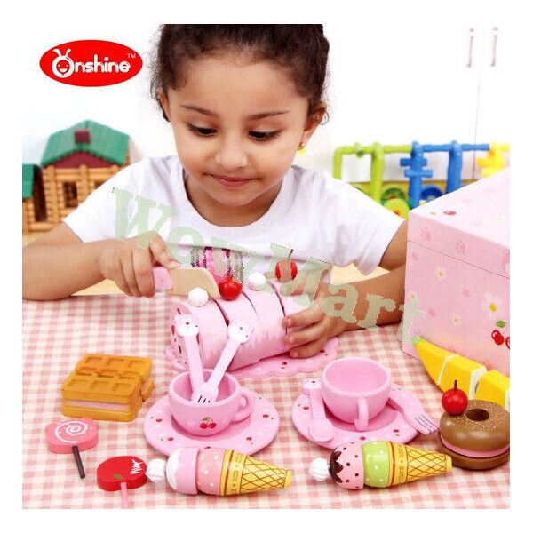 Onshine Kid Pretend Toy Wooden Classic Cutting Toy Hi-tea Dessert Cake Part Set -