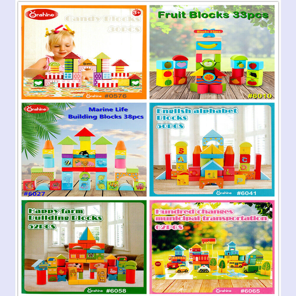 Kid Education Wooden Toy Color &amp; shape Building Block Set 30pc-62pc varies Theme -
