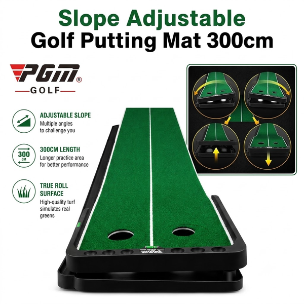 PGM Slope Angle Adjustable Golf Putting Mat Golf Putter Green &amp; 3 Ball  300cm