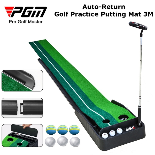 Portable Auto-Return Golf Practice Putting Mat Putter Trainer Indoor Outdoor 3m