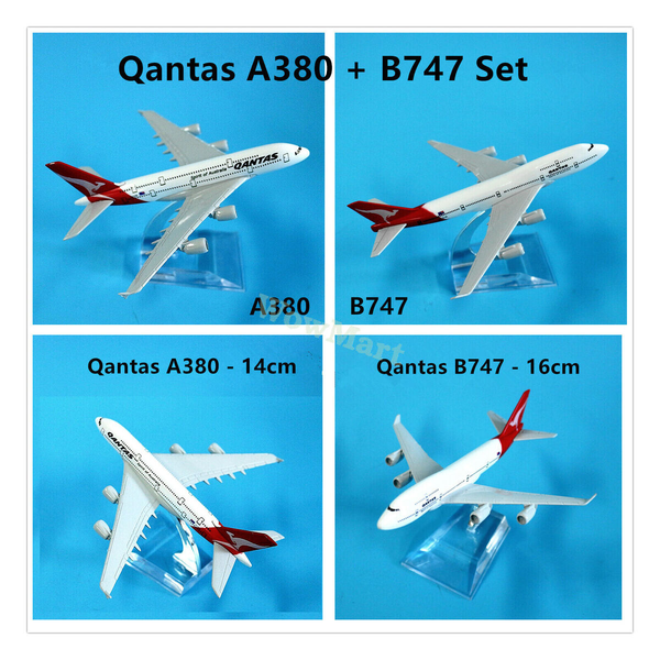 New Qantas Airline Metal Plane Aircraft Model Collection B747 / A380 (14-16cm)-1x B747 &amp; 1x A380