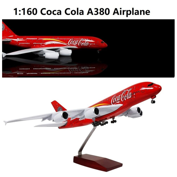 1:160 A380 Coca Cola Diecast Plane Model  Air Plane LED Light &amp; Land Gear Wheels