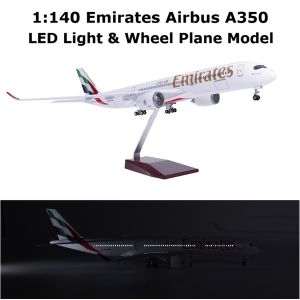 1:140 Emirates A350 Plane Model LED Light &amp; Wheel Airbus Aircraft Model 47cm