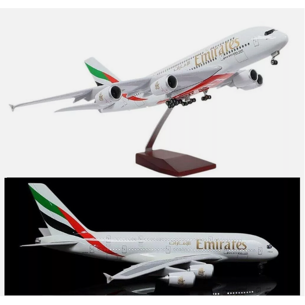 1:160 Fly Emirates A380 Plane Model / LED Light &amp; Wheel Aircraft Model 45cm