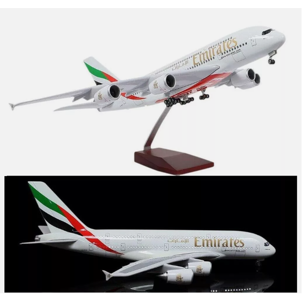 1:160 Fly Emirates A380 Plane Model / LED Light &amp; Wheel Aircraft Model 45cm