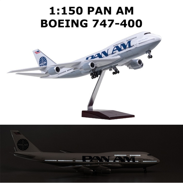 1:150 Pan Am B747 -400 Plane Model LED Light Wheel Pan American Aircraft Model