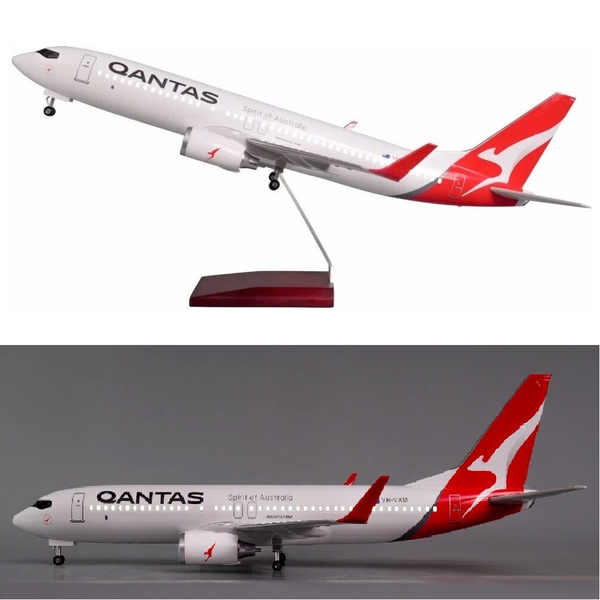 1:85 Fly Kangaroo Qantas 737 -800 Plane Model / LED Light &amp; Wheel Aircraft Model