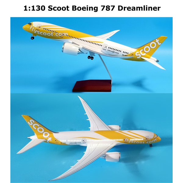 1:130 Fly Scoot Boeing Dreamliner 787 Plane Model LED Light Wheel Aircraft Model