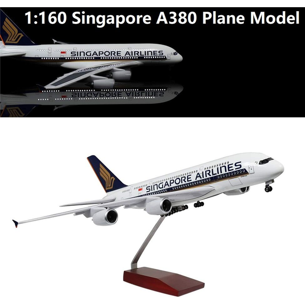 1:160 Singapore Airline A380 Plane Model / LED Light &amp; Wheel Aircraft Model 45cm