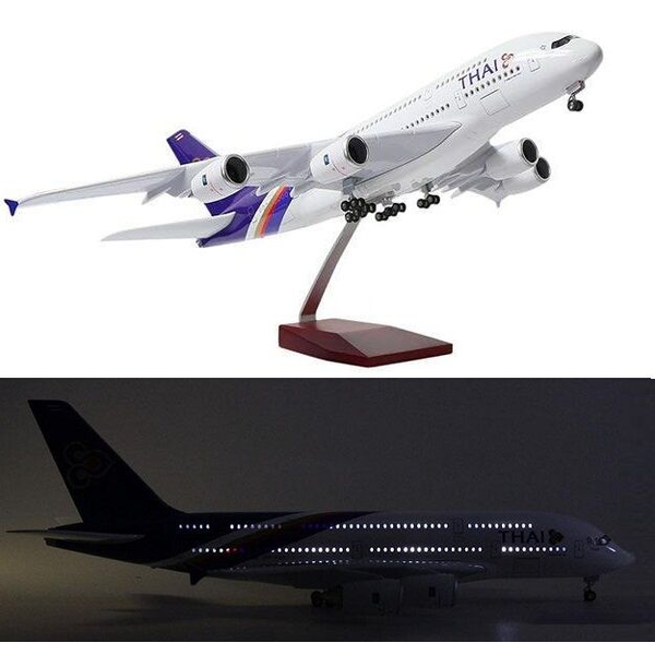 1:160 Thai Airways A380 Plane Model / LED Light &amp; Wheel Aircraft Model 45cm