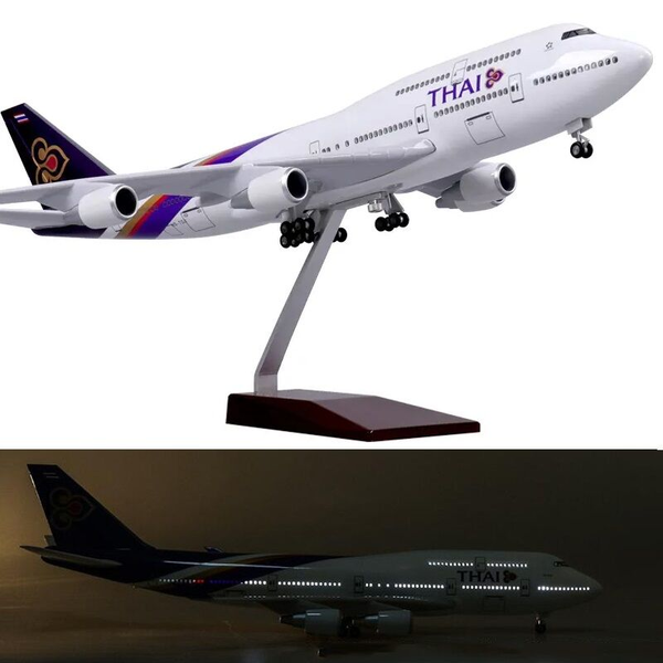 1:160 Thai Airways B747 Plane Model / LED Light &amp; Wheel Aircraft Model 47cm