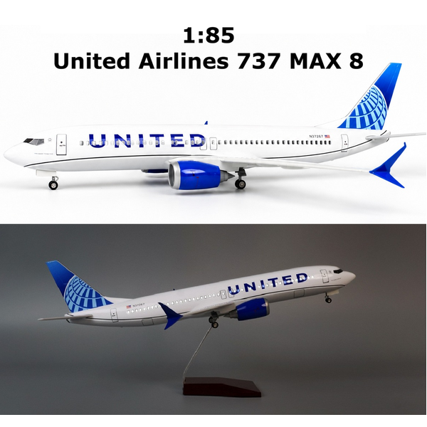 1:85 United Airlines B737 MAX Plane Model LED Light Wheel Boeing Aircraft Model
