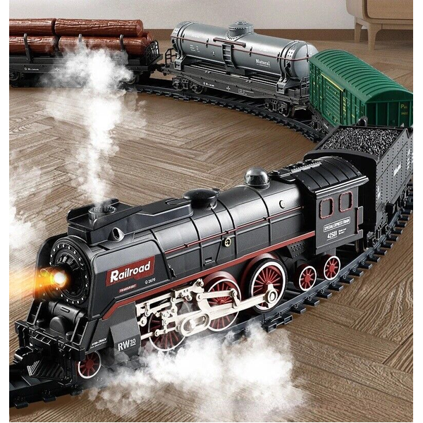 Kid Top Toy Light Sound Real Smoke Classic Train Track Locomotive Rail Carriage -