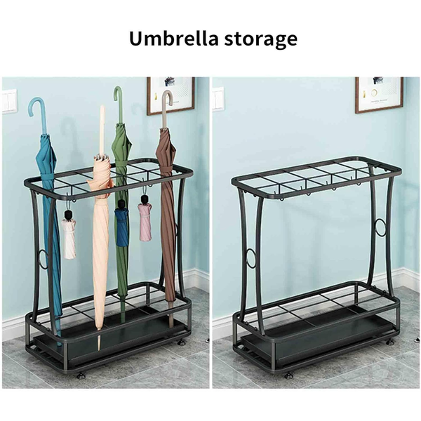 Freestand Metal Umbrella Holder Stand Umbrella Rack Drip Tray 18 Slot &amp; Hooks