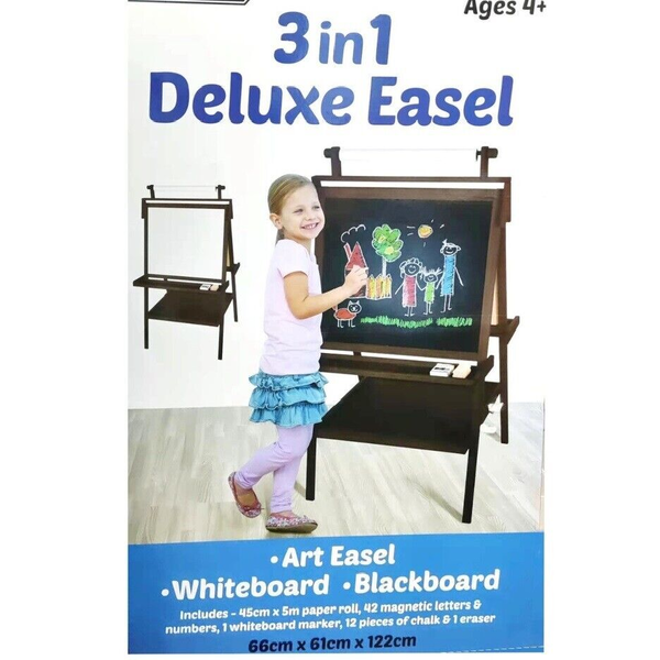 1.2m X-Large Wooden 3-in-1 Drawing Board Easel Blackboard Whiteboard Paper Roll -