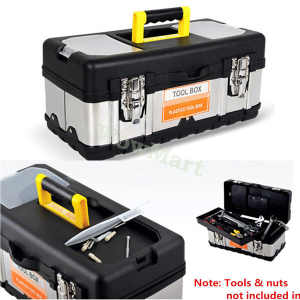 Portable Heavy Duty Plastic &amp; Metal Tool Box Toolbox Tool Organiser 19" 17" 14"