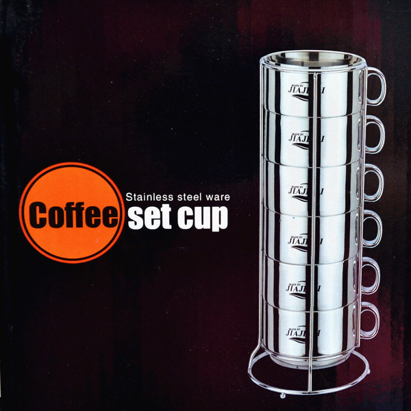 Camping Home Bar Double Wall Stainless Steel 300ml 6 Pcs Coffee Tea Cup &amp; Holder